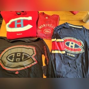 Lot of 4 (four) Montreal Canadiens tops. Sizes men's small and medium.